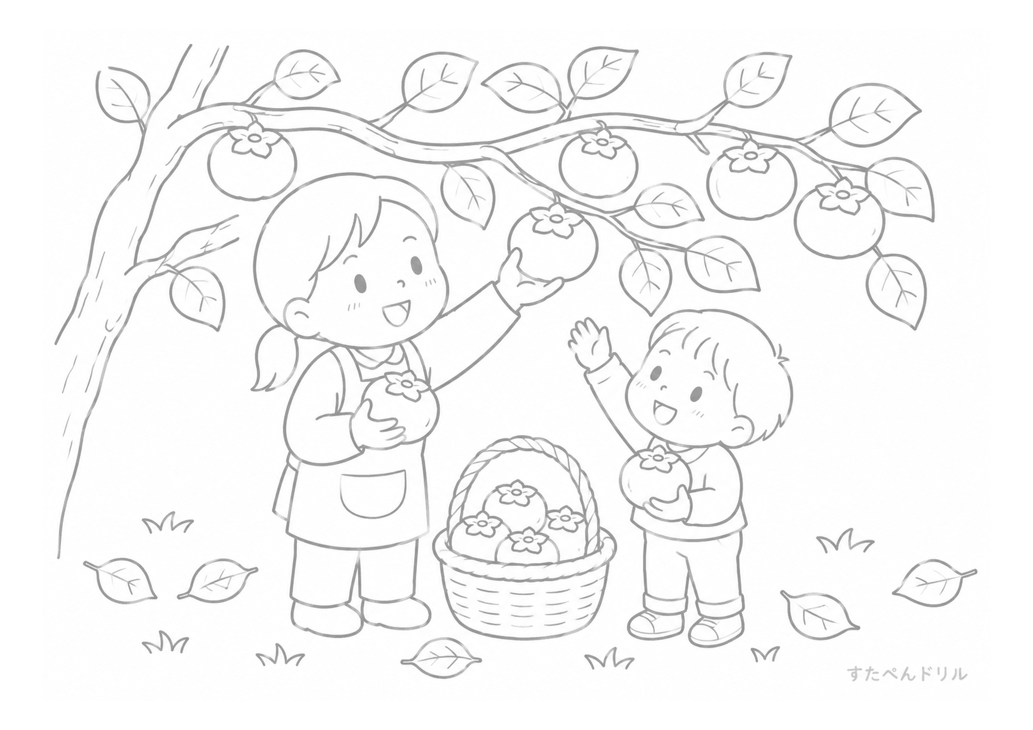秋の収穫と手伝い 無料ぬりえプリント