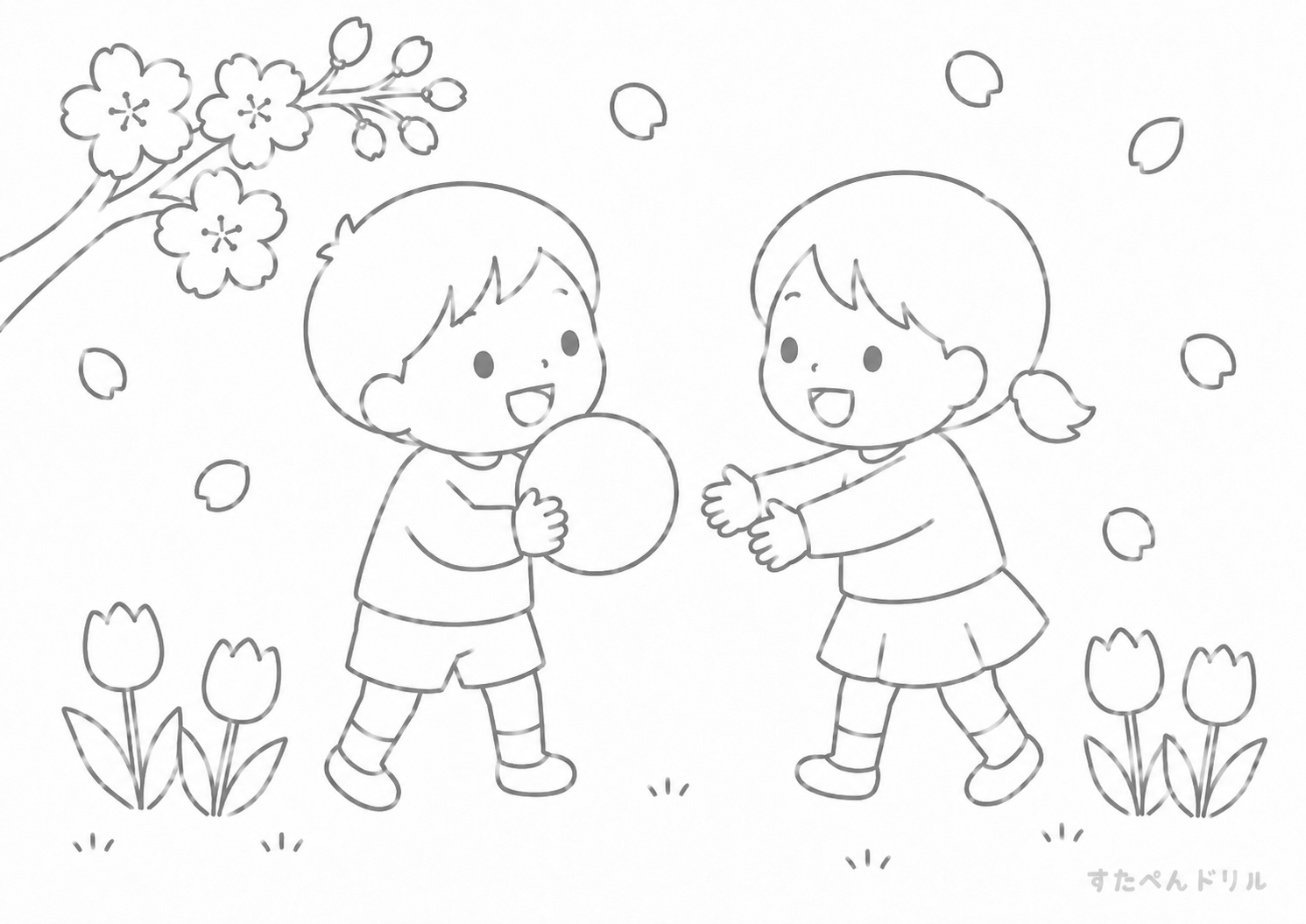 4月 ぬりえ はるのボールあそび 無料プリント PDF
