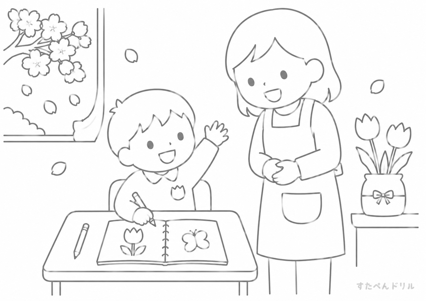 4月 ぬりえ 4月のぬりえタイム 無料プリント PDF