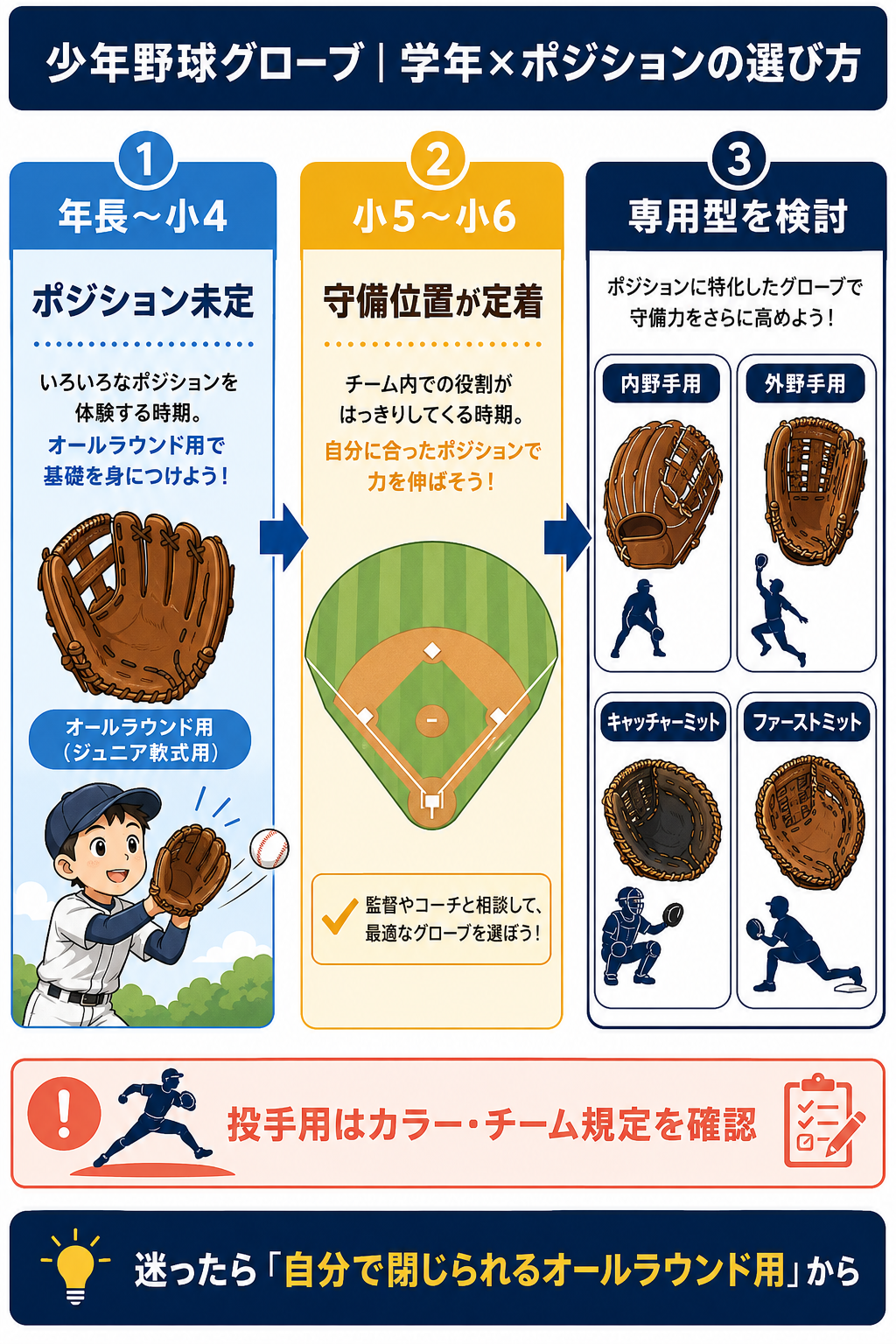 少年野球グローブの学年とポジション別選び方