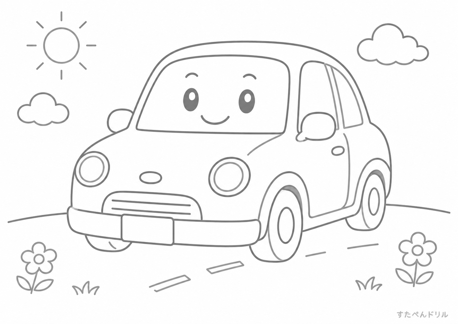 にこにこコンパクトカー 車のぬりえ無料プリント