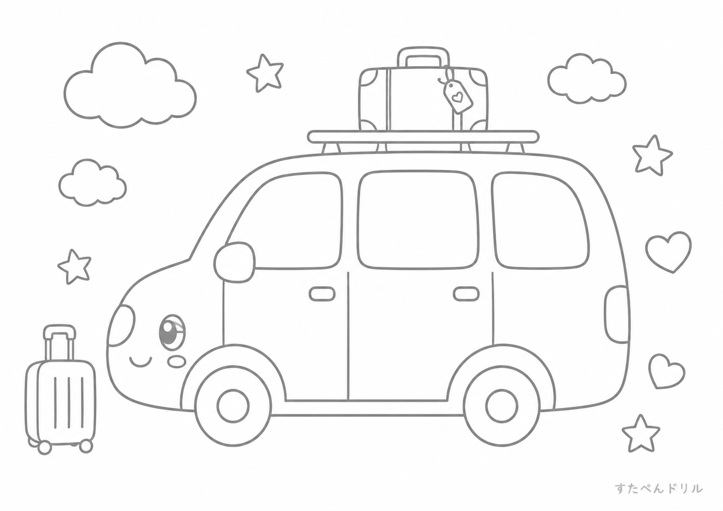 旅行かばんをのせた車 車のぬりえ無料プリント