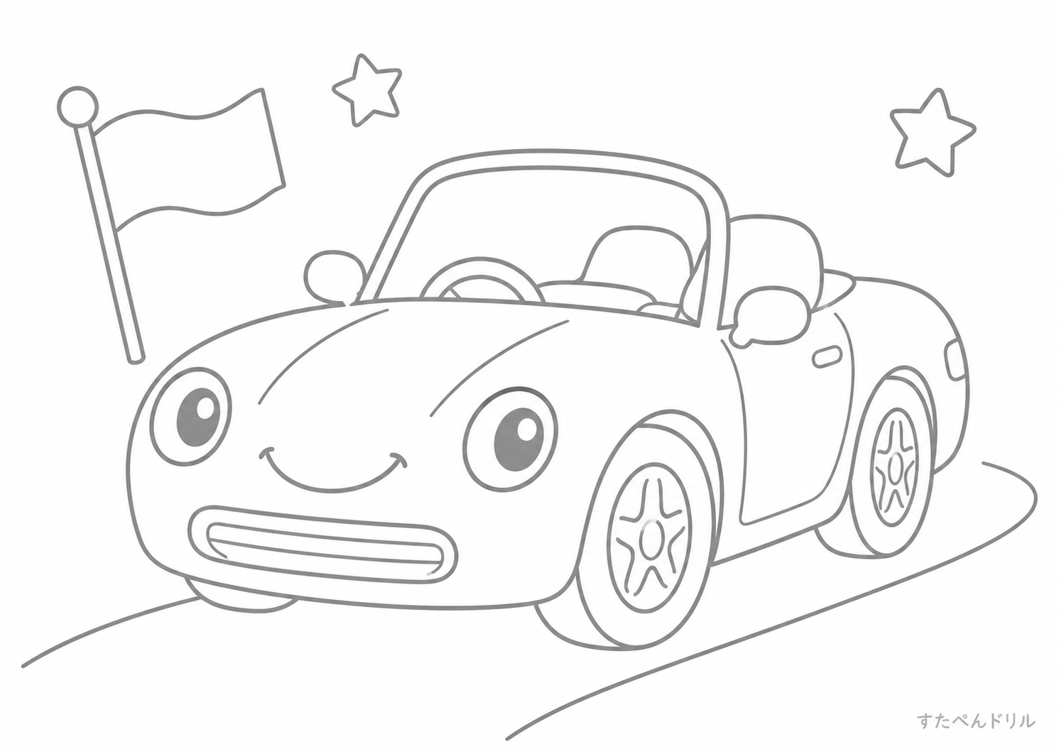 旗を持ったオープンカー 車のぬりえ無料プリント