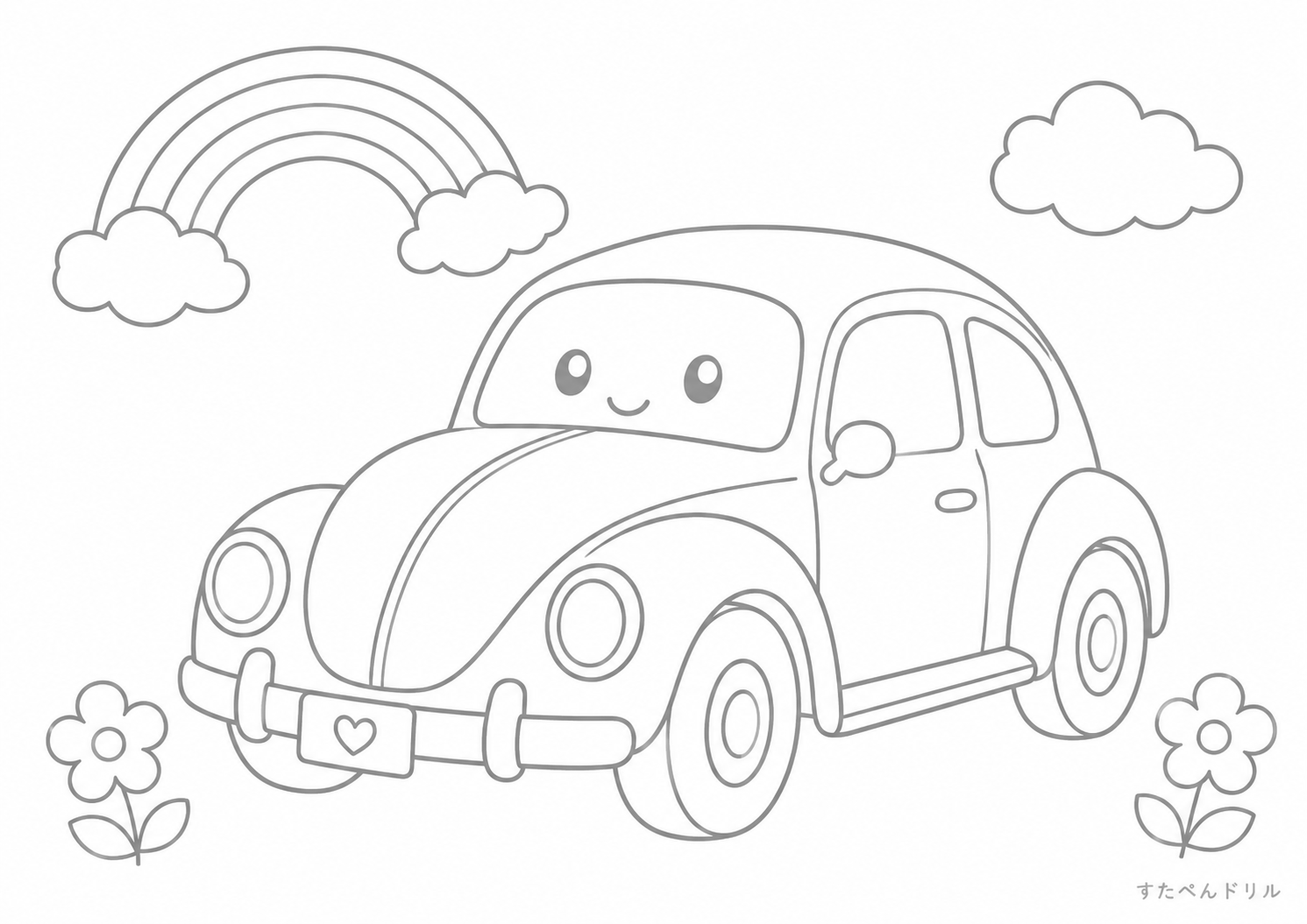 虹とクラシックカー 車のぬりえ無料プリント