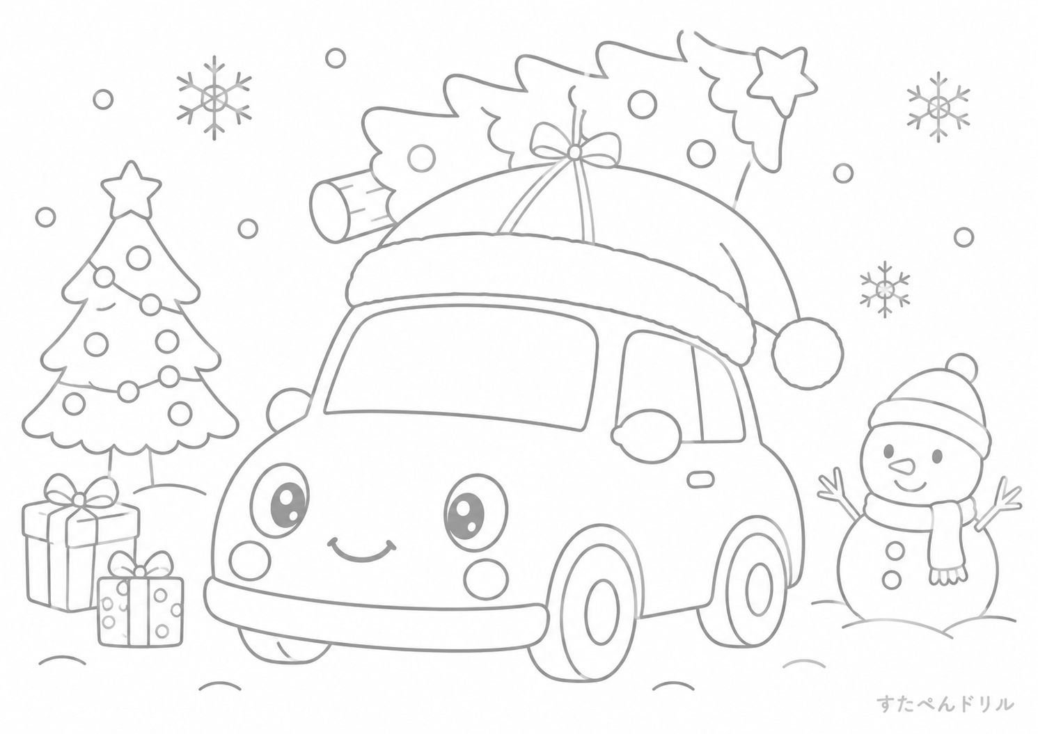 クリスマスの車 車のぬりえ無料プリント