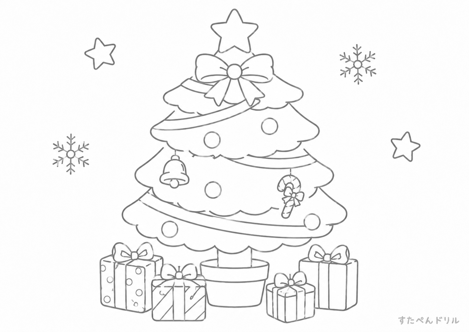 クリスマスツリーと贈り物 クリスマス ぬりえ 無料プリント PDF
