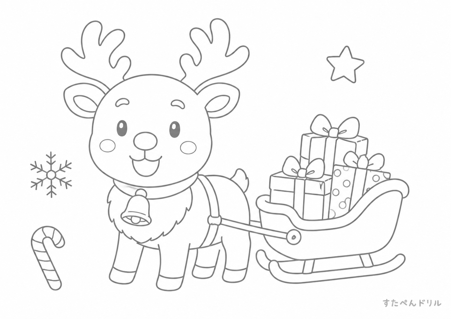 トナカイとプレゼントのそり クリスマス ぬりえ 無料プリント PDF