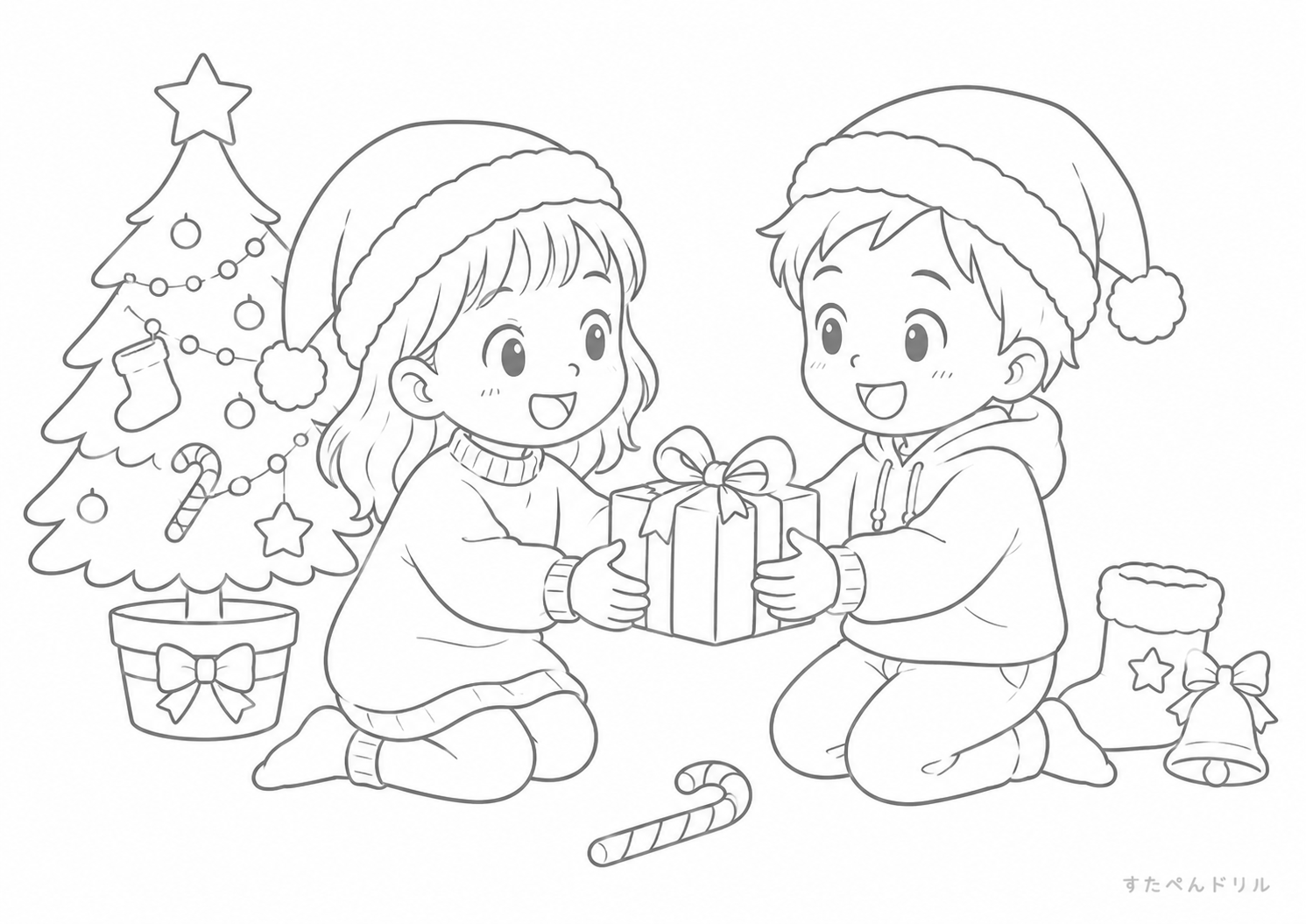 クリスマスのプレゼント交換 クリスマス ぬりえ 無料プリント PDF