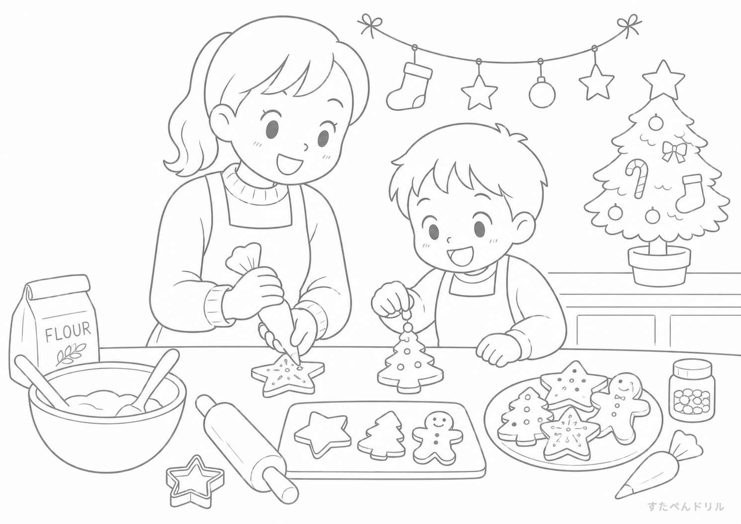 親子でクリスマスクッキー作り クリスマス ぬりえ 無料プリント PDF