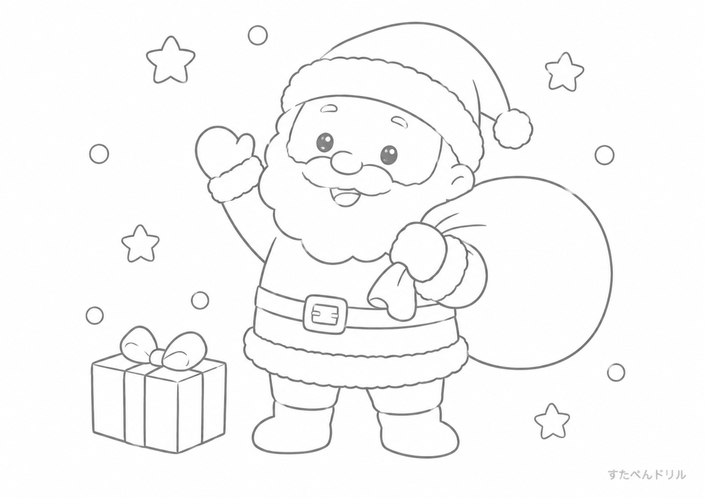 12月のぬりえ・塗り絵無料プリント「サンタさんとプレゼント」