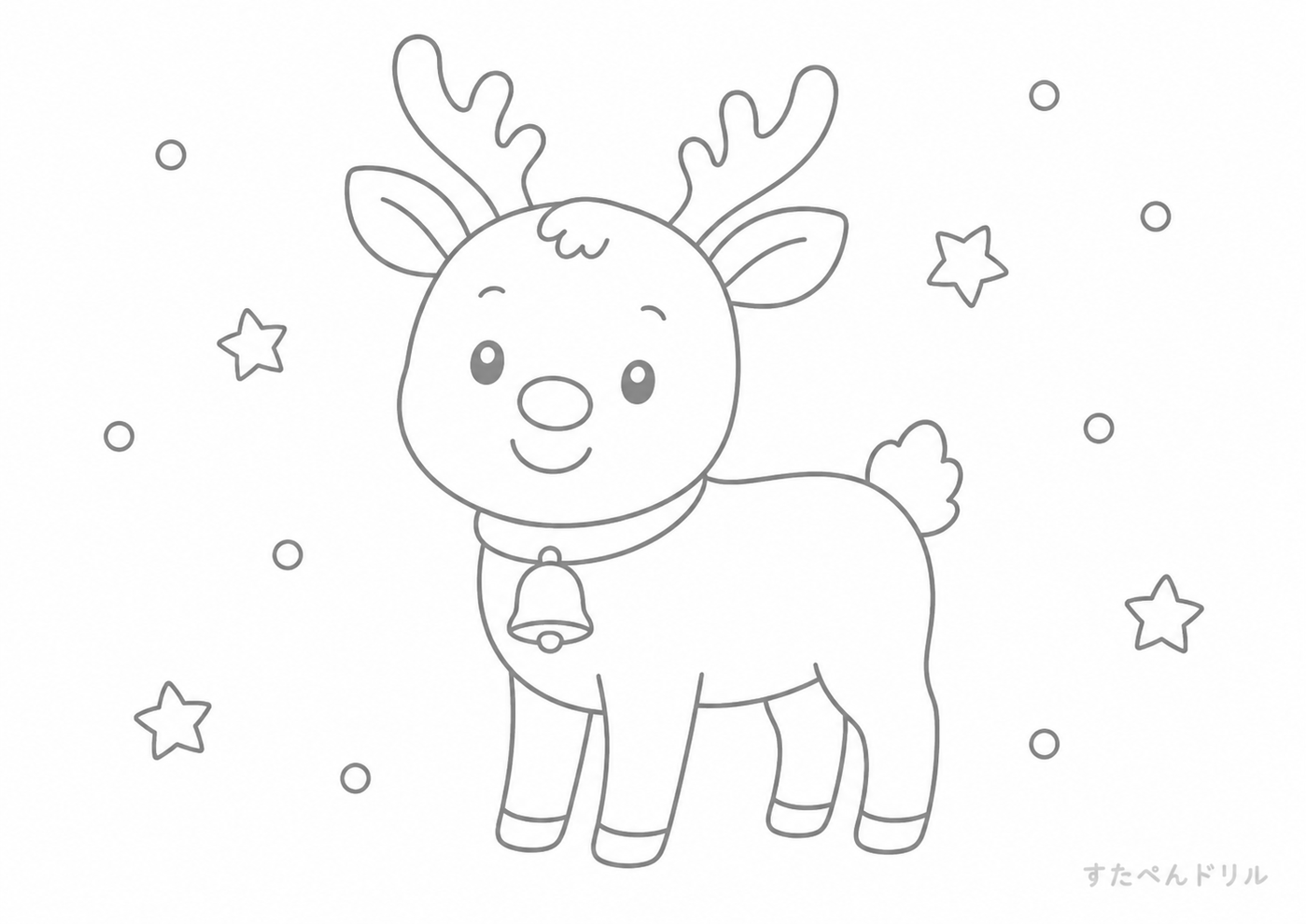 12月のぬりえ・塗り絵無料プリント「かわいいトナカイ」