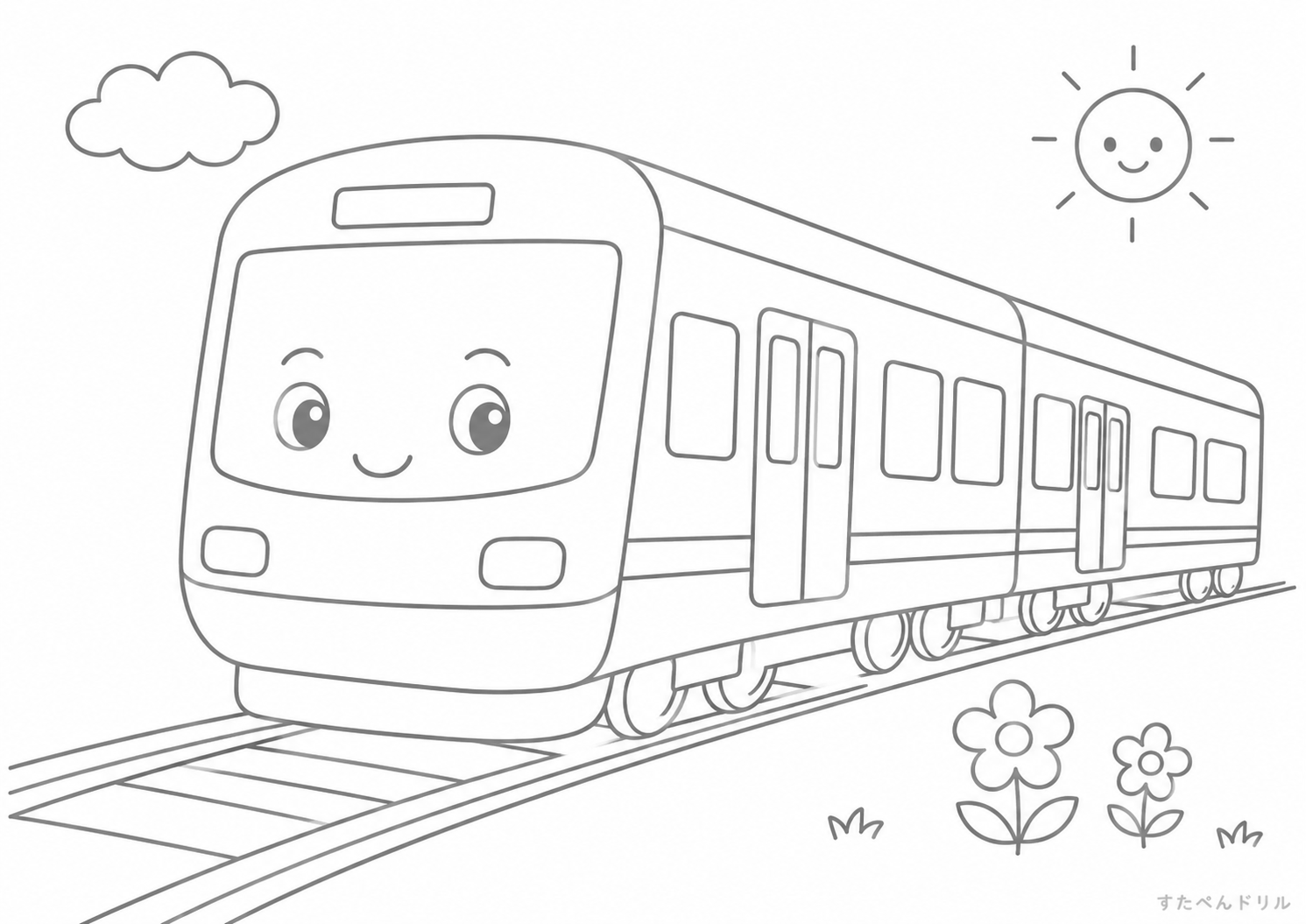 電車のぬりえ No.01 無料塗り絵 PDFプリント