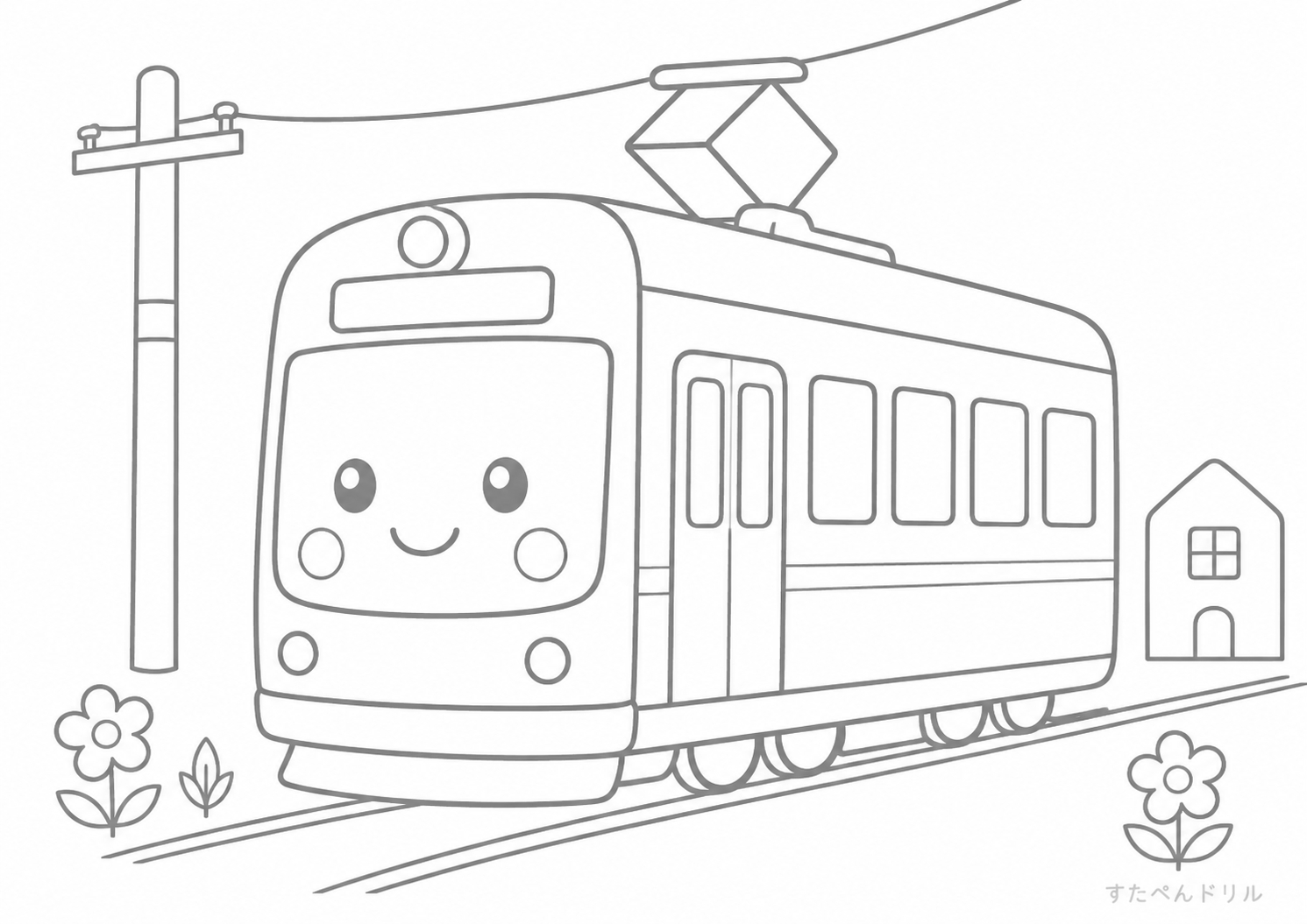 電車のぬりえ No.04 無料塗り絵 PDFプリント