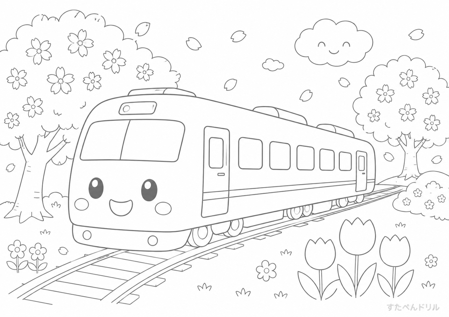 電車のぬりえ No.11 無料塗り絵 PDFプリント