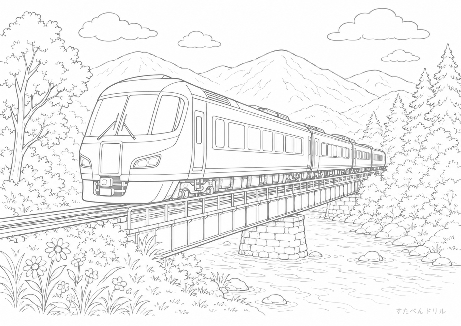 電車のぬりえ No.16 無料塗り絵 PDFプリント