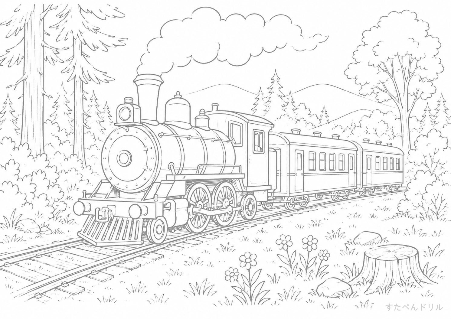 電車のぬりえ No.18 無料塗り絵 PDFプリント