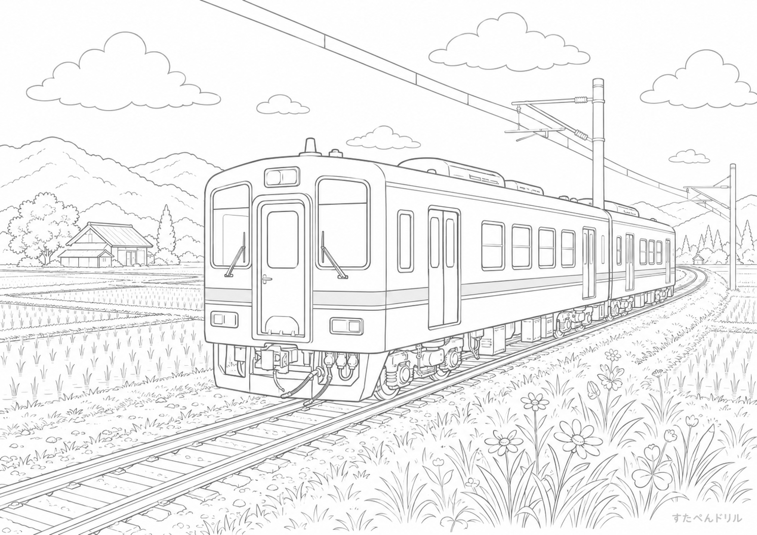 電車のぬりえ No.19 無料塗り絵 PDFプリント