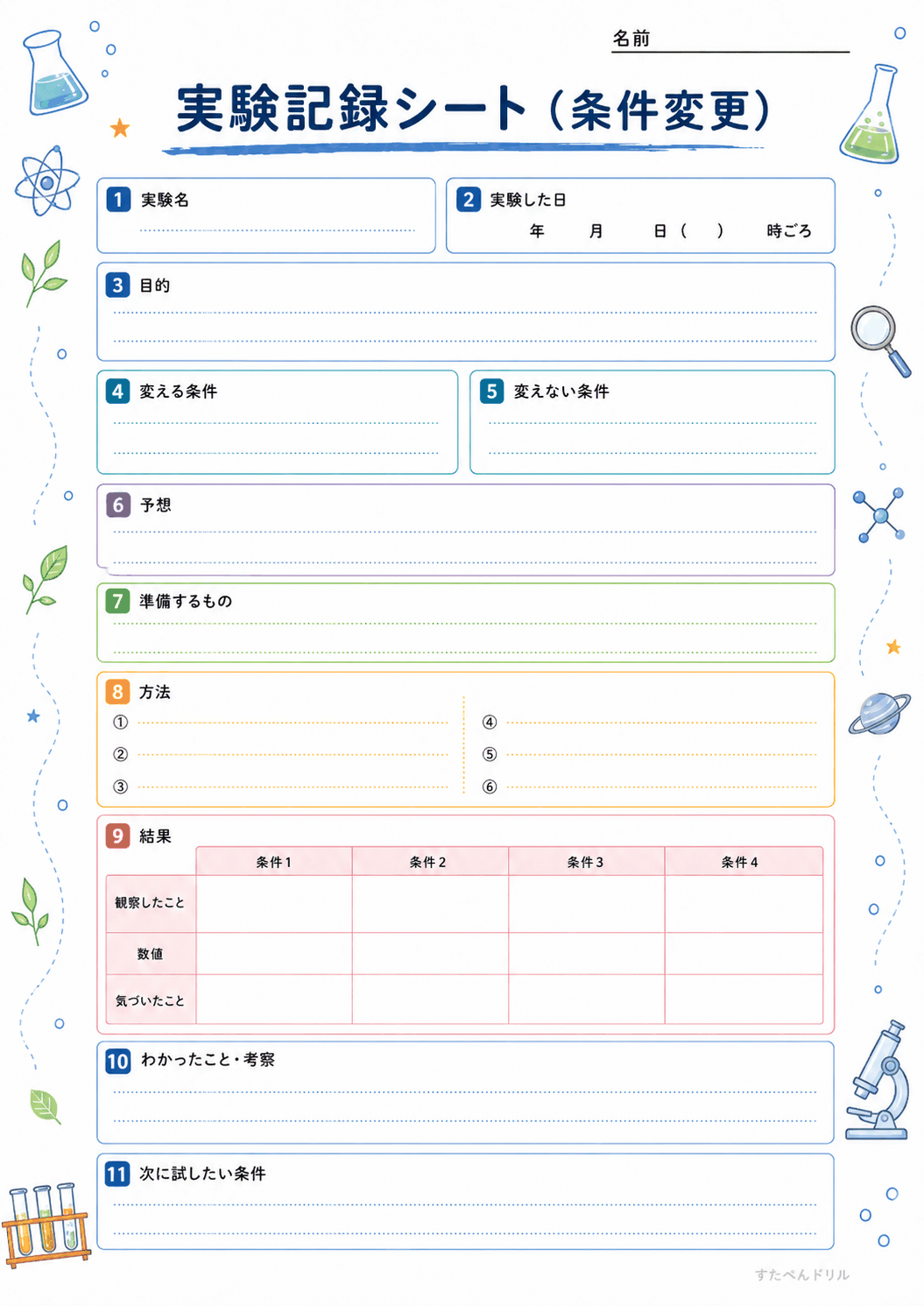実験記録シート(条件変更)(A4無料PDFプリント)