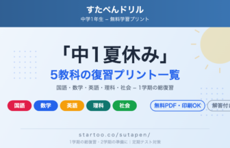 中1夏休み 5教科の復習プリント一覧(すたぺんドリル)