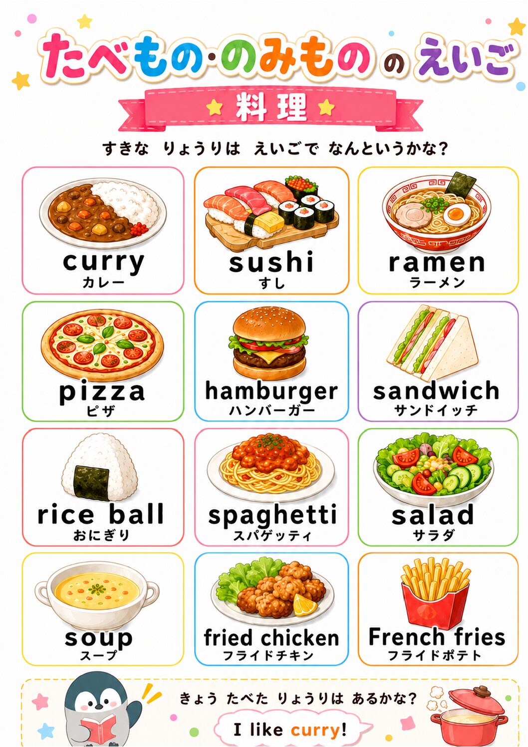 食べ物・飲み物の英語ポスター 料理の英語
