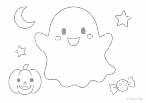 ハロウィン ぬりえ 12 かわいいうきうきゴーストのハロウィン（かわいい定番）