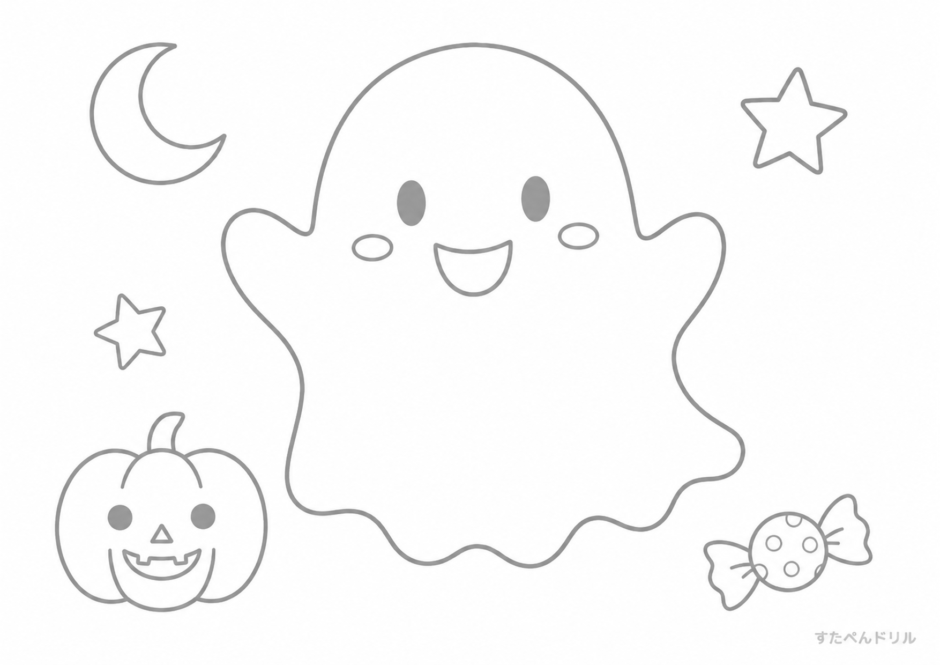 ハロウィン ぬりえ 12 かわいいうきうきゴーストのハロウィン(かわいい定番・無料プリント)