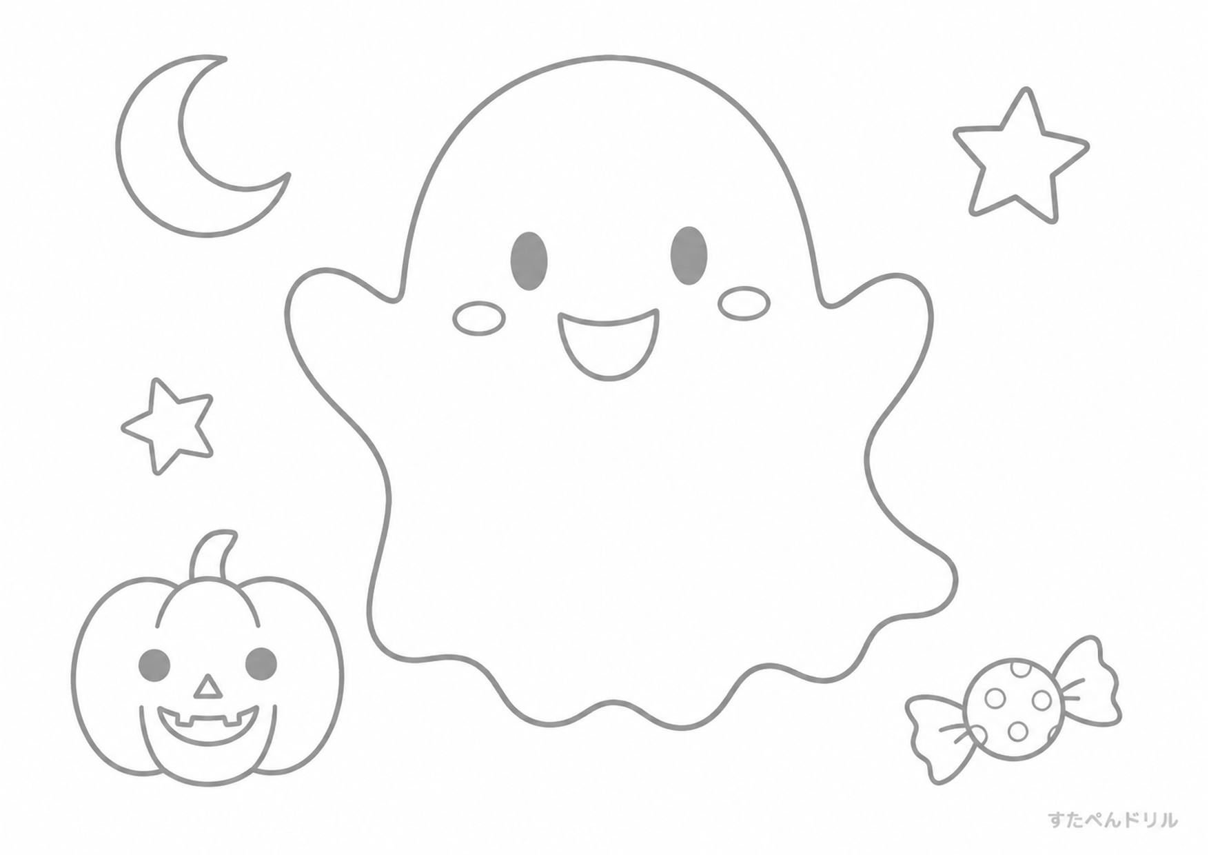 ハロウィン ぬりえ 02 かわいいうきうきゴーストのハロウィン