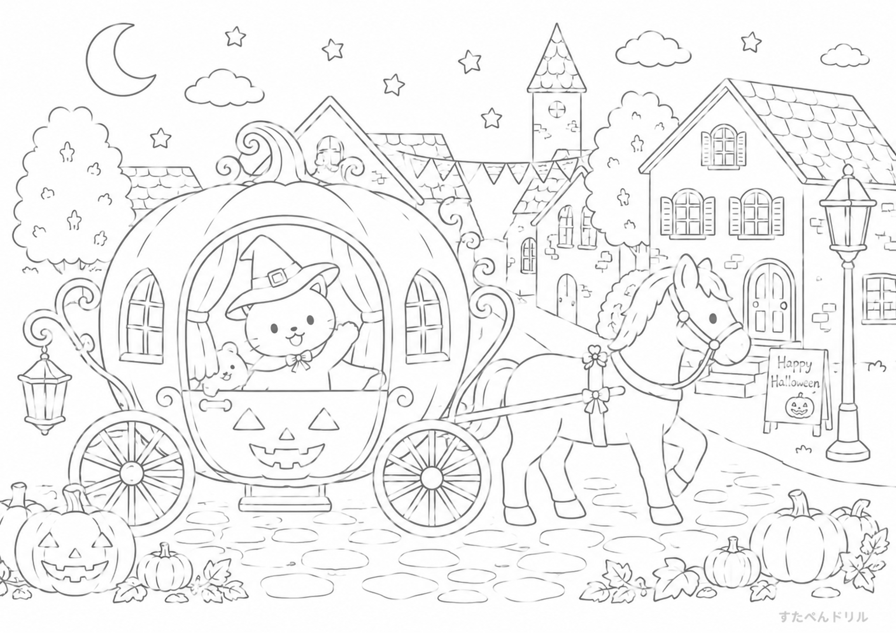 ハロウィン ぬりえ 19 ハロウィンのかぼちゃ馬車