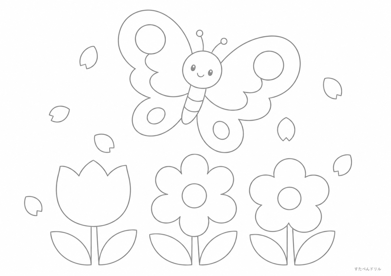 春の遠足のぬりえ 無料プリント PDFダウンロード