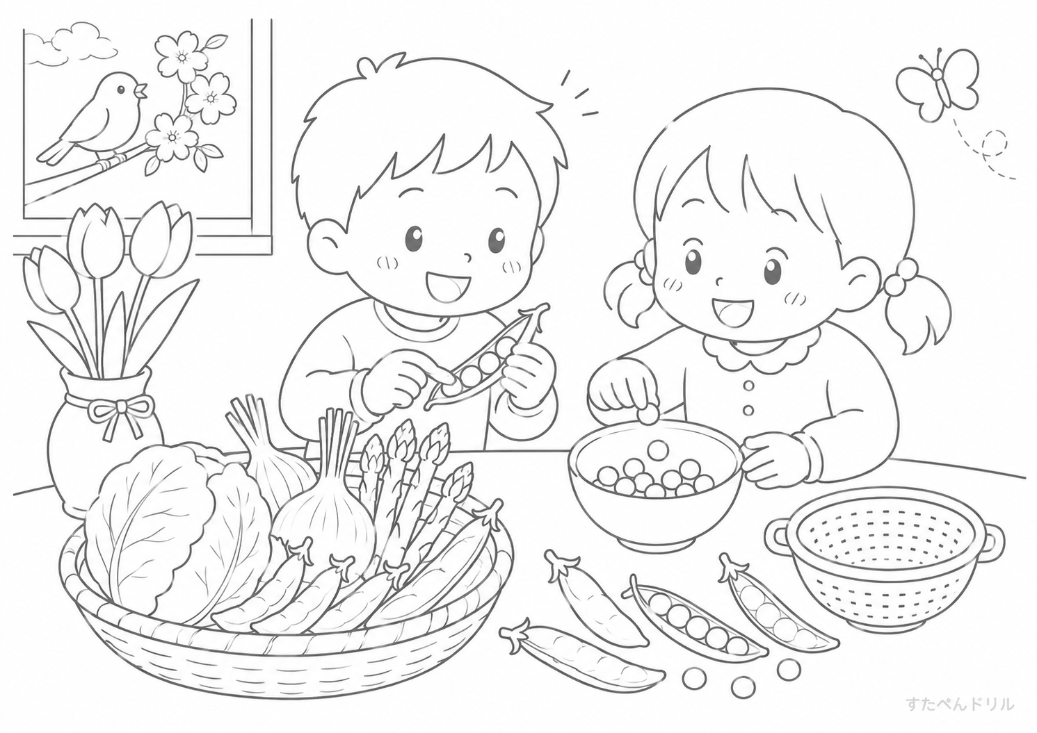 たけのこのぬりえ 無料プリント PDFダウンロード