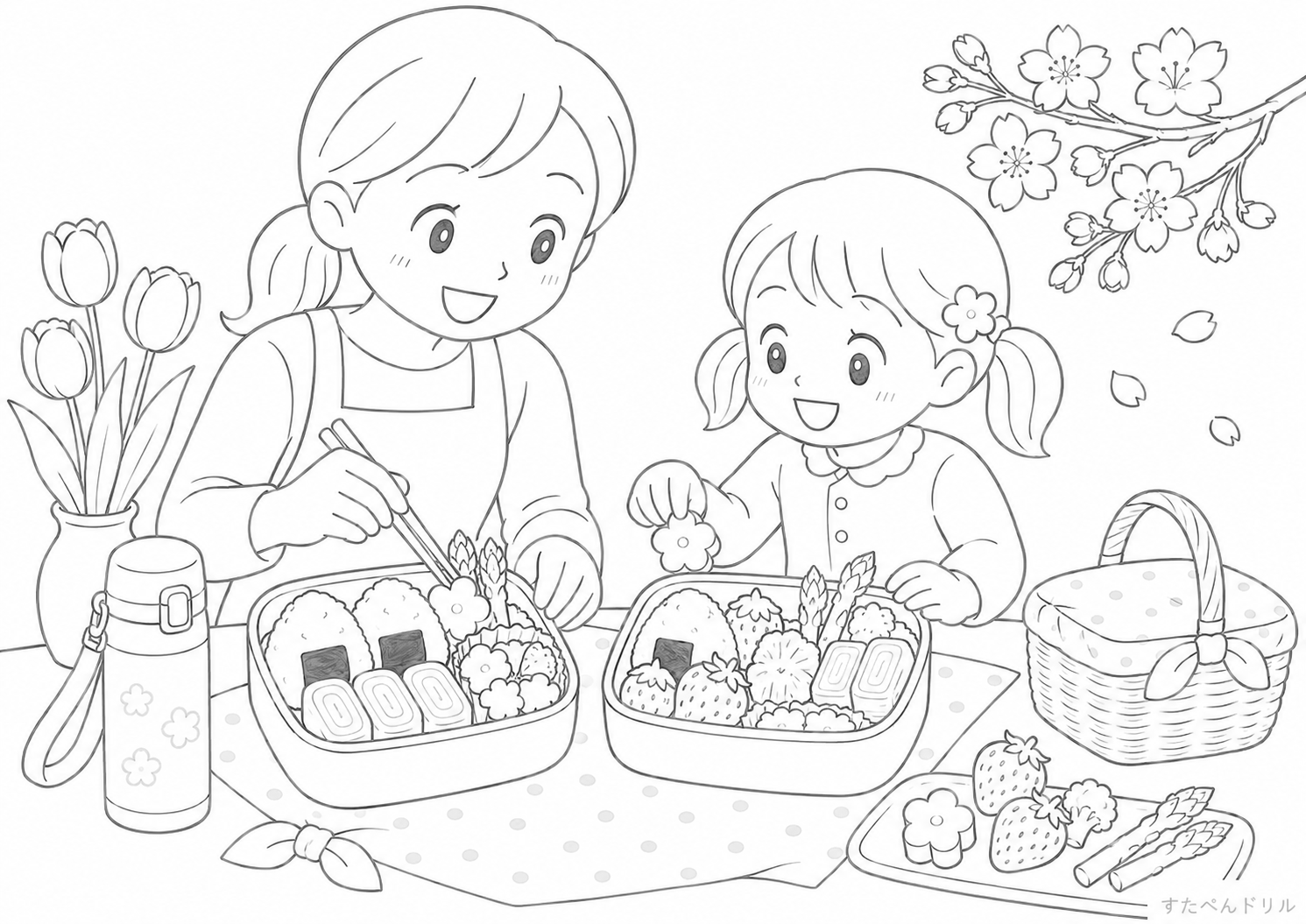 チューリップのぬりえ 無料プリント PDFダウンロード