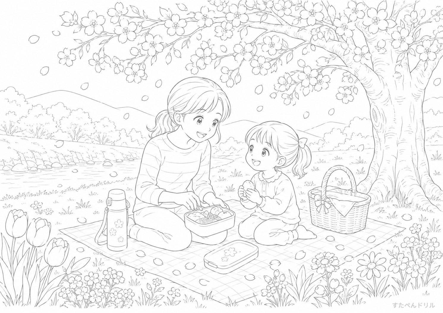 ピクニックのぬりえ 無料プリント PDFダウンロード