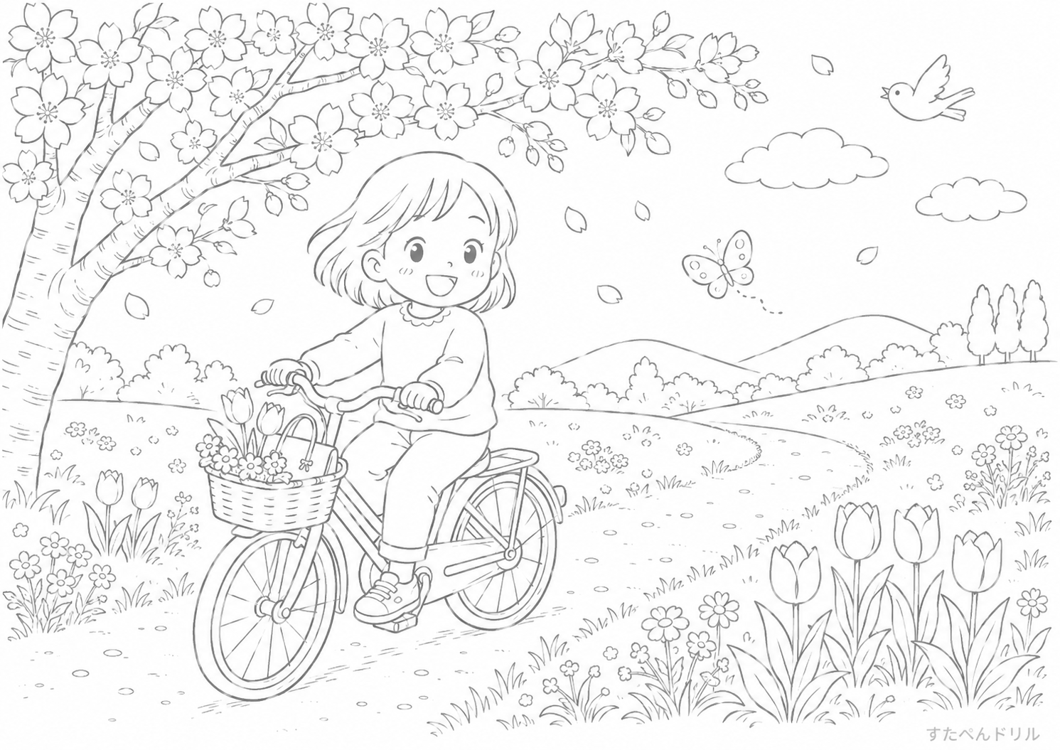 シャボン玉遊びのぬりえ 無料プリント PDFダウンロード