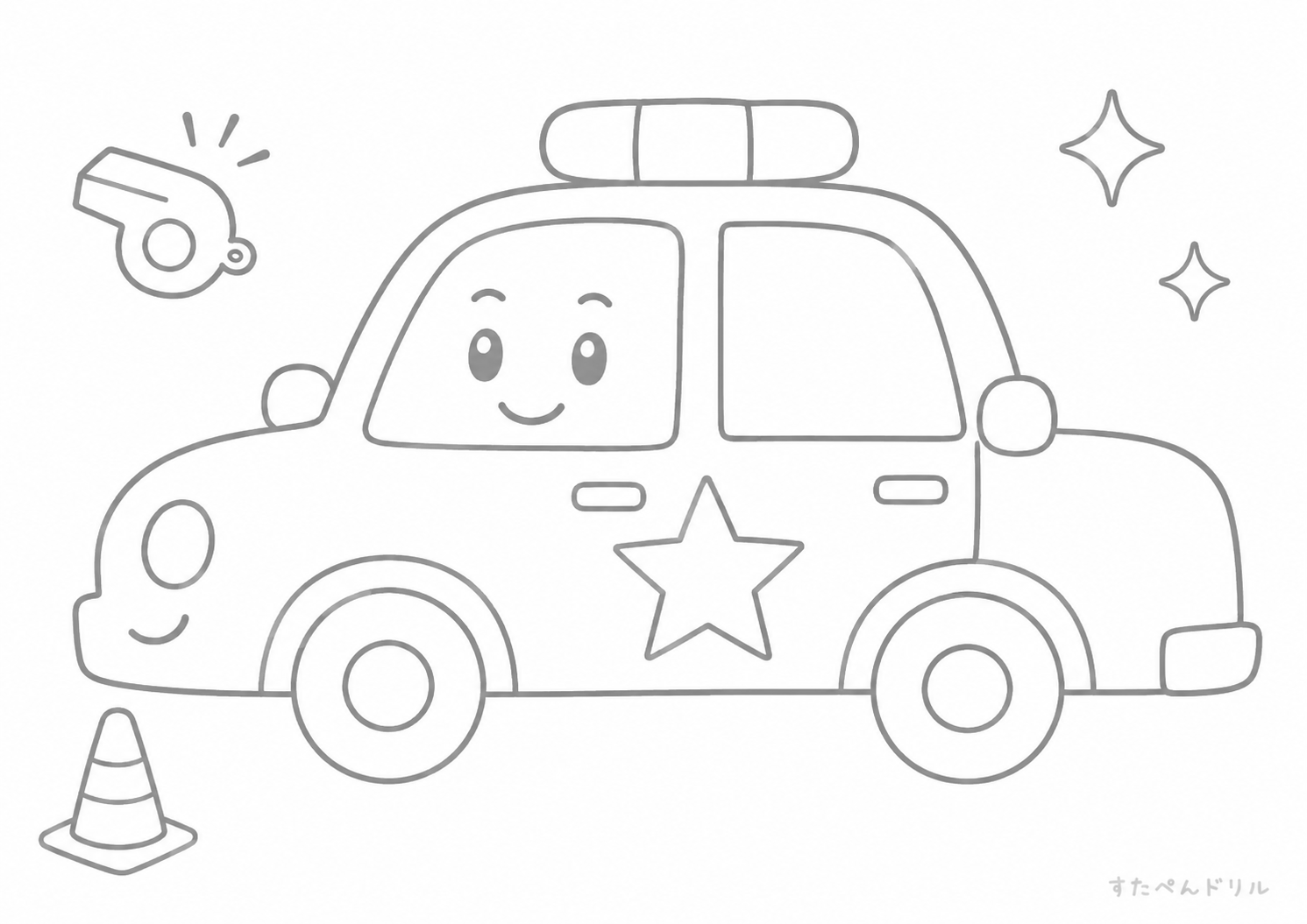 パトカーのはたらく車ぬりえ無料プリント