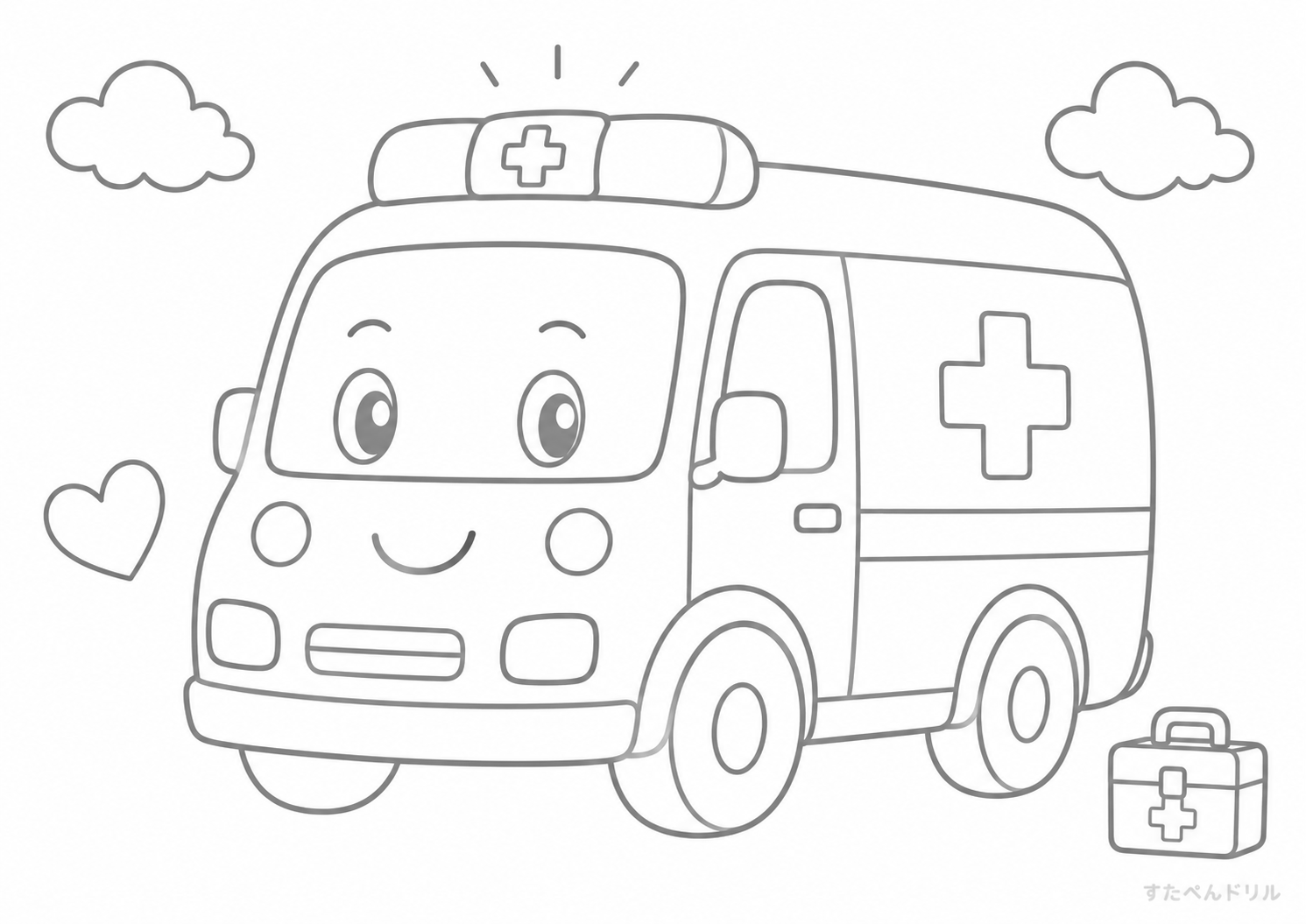 救急車のはたらく車ぬりえ無料プリント