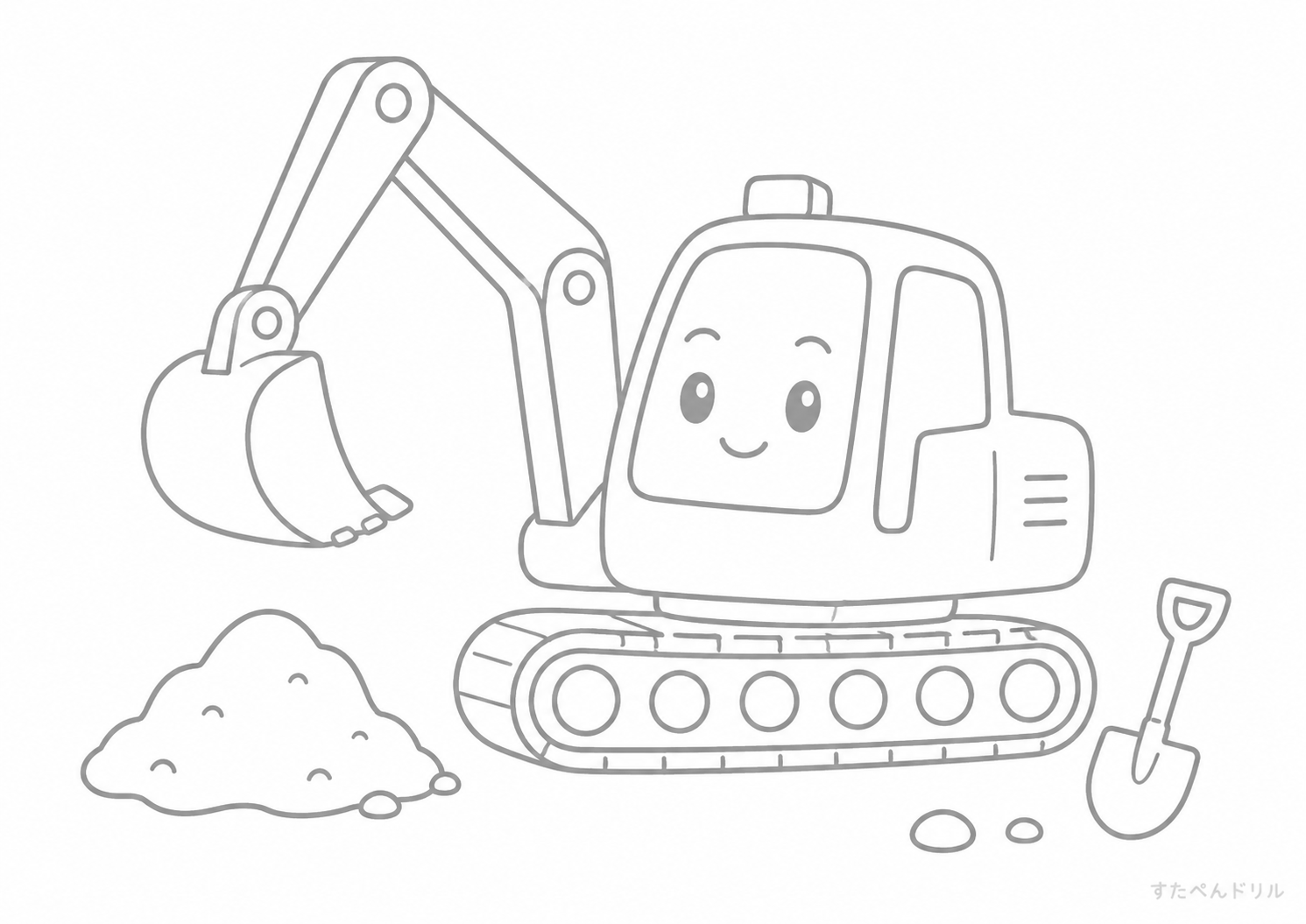 ショベルカーのはたらく車ぬりえ無料プリント