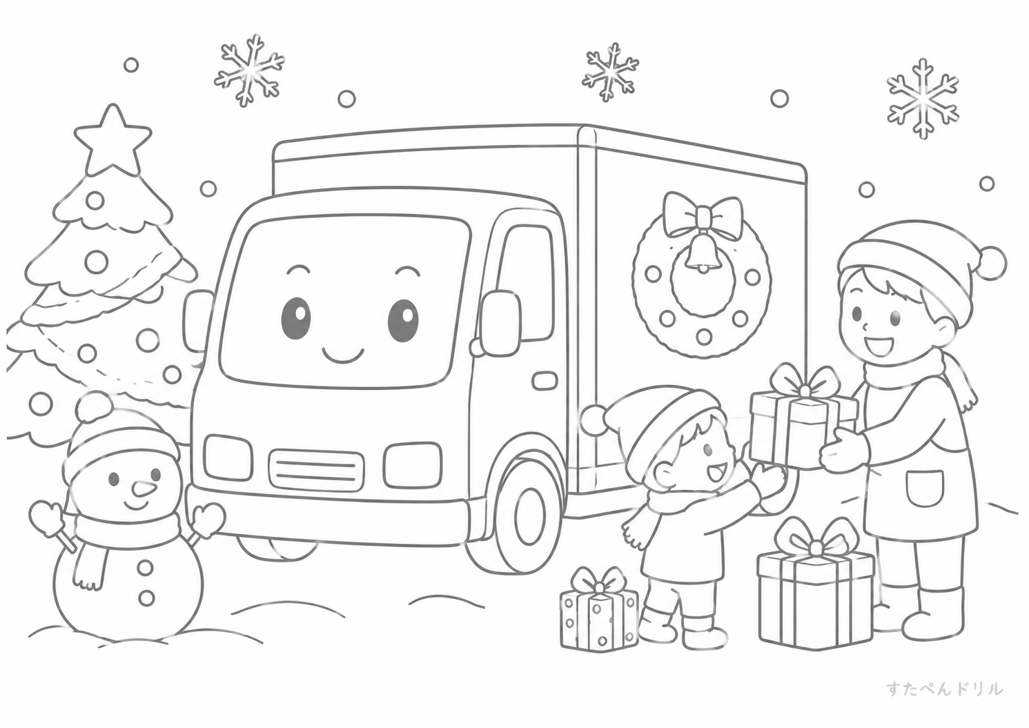 宅配車のはたらく車ぬりえ無料プリント