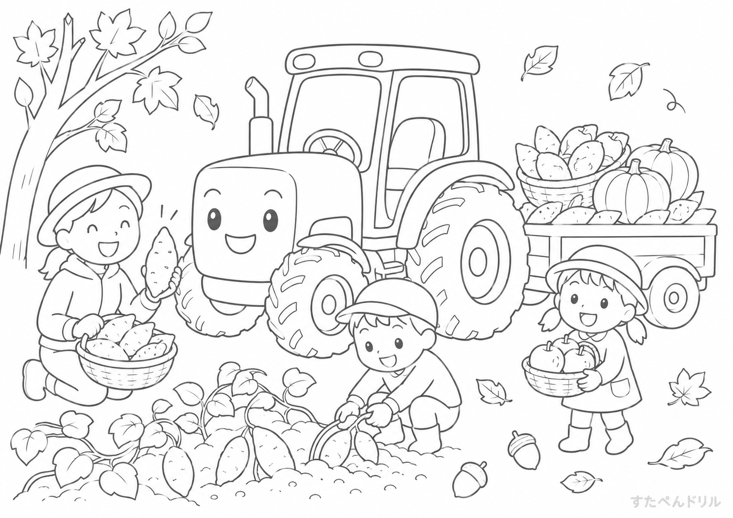 トラクターのはたらく車ぬりえ無料プリント