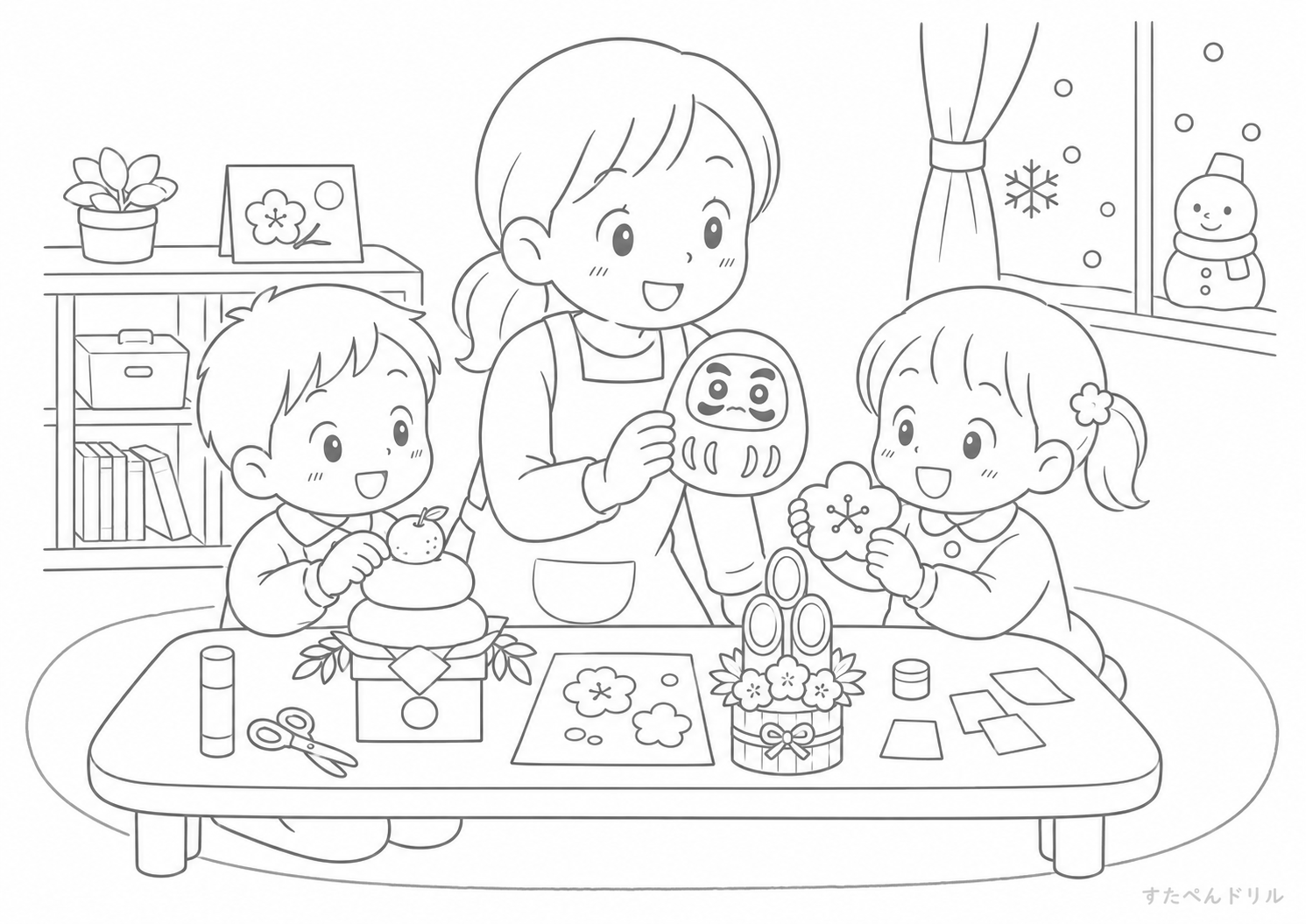 お正月のクラフトあそび 1月 ぬりえ 塗り絵 無料プリント PDF