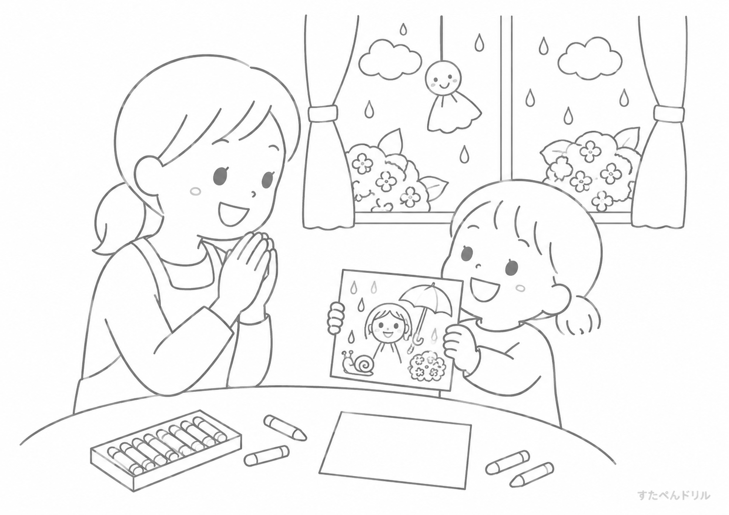 6月 ぬりえ 10 雨の日のおえかき発表