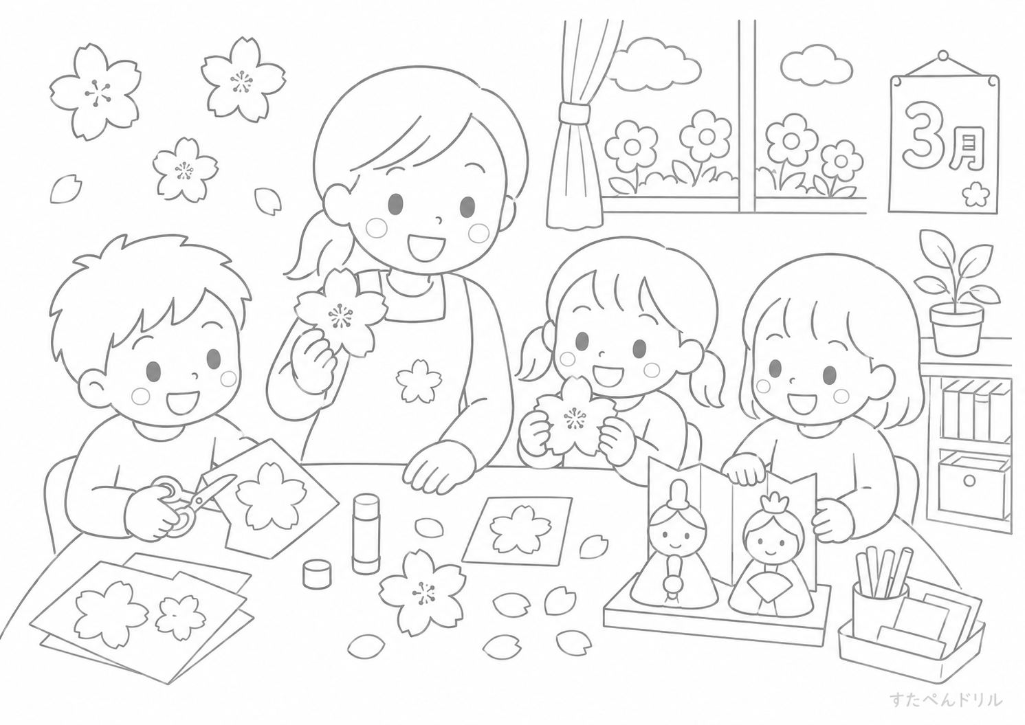 春の工作教室 3月 ぬりえ 無料プリント
