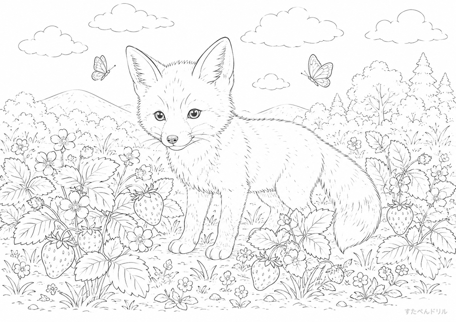 いちご畑の小さなきつね 5月 ぬりえ 塗り絵 無料 PDF