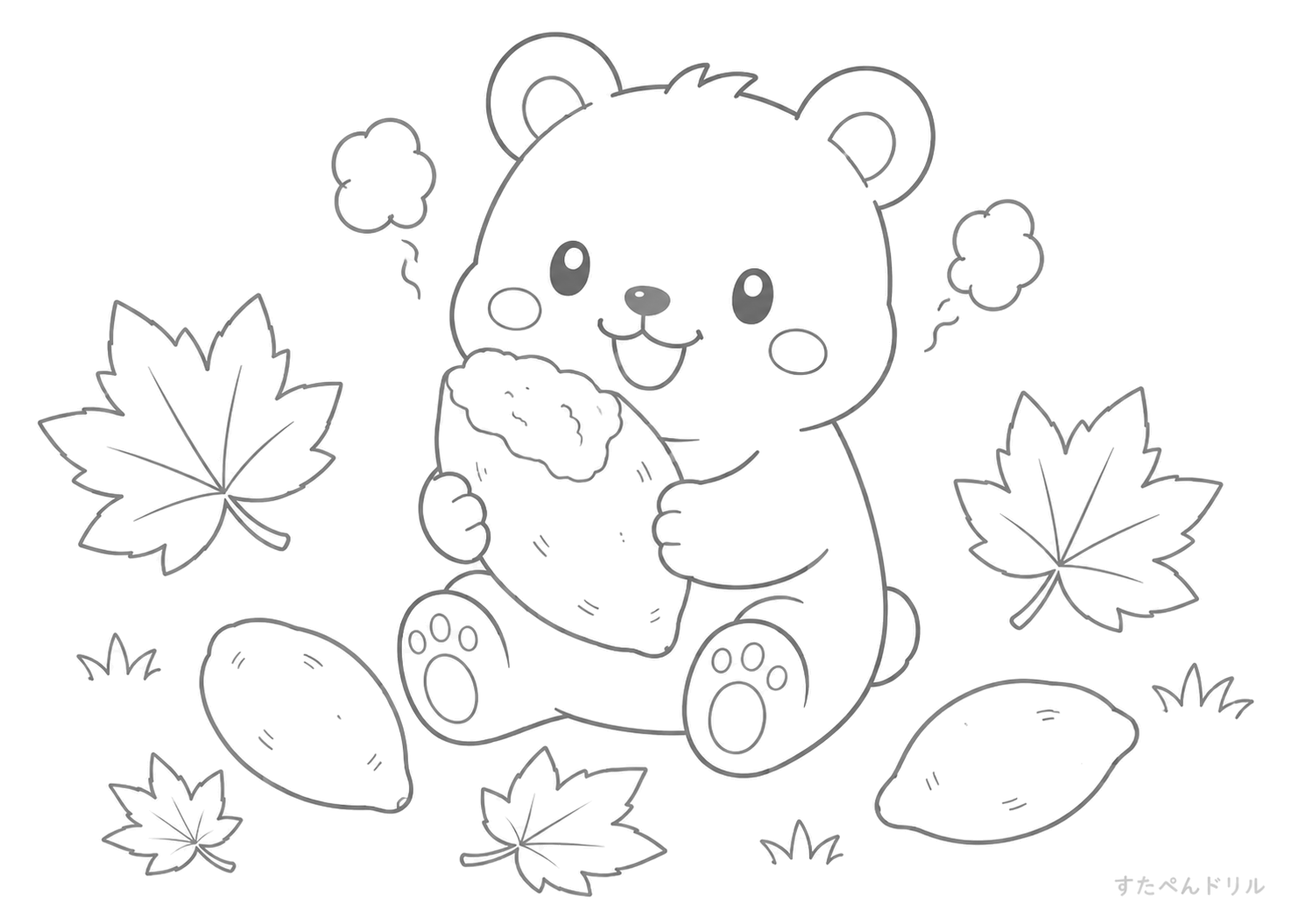かわいいくまとさつまいも 11月 ぬりえ 塗り絵 無料プリント PDF