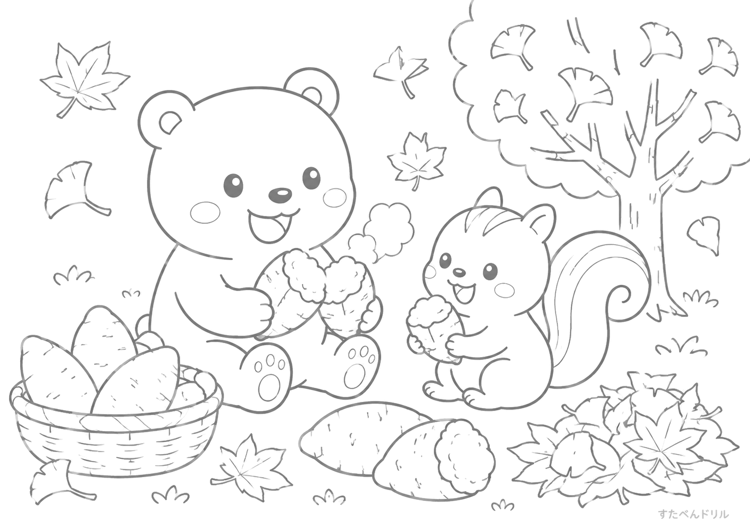 秋の甘いひととき 11月 ぬりえ 塗り絵 無料プリント PDF