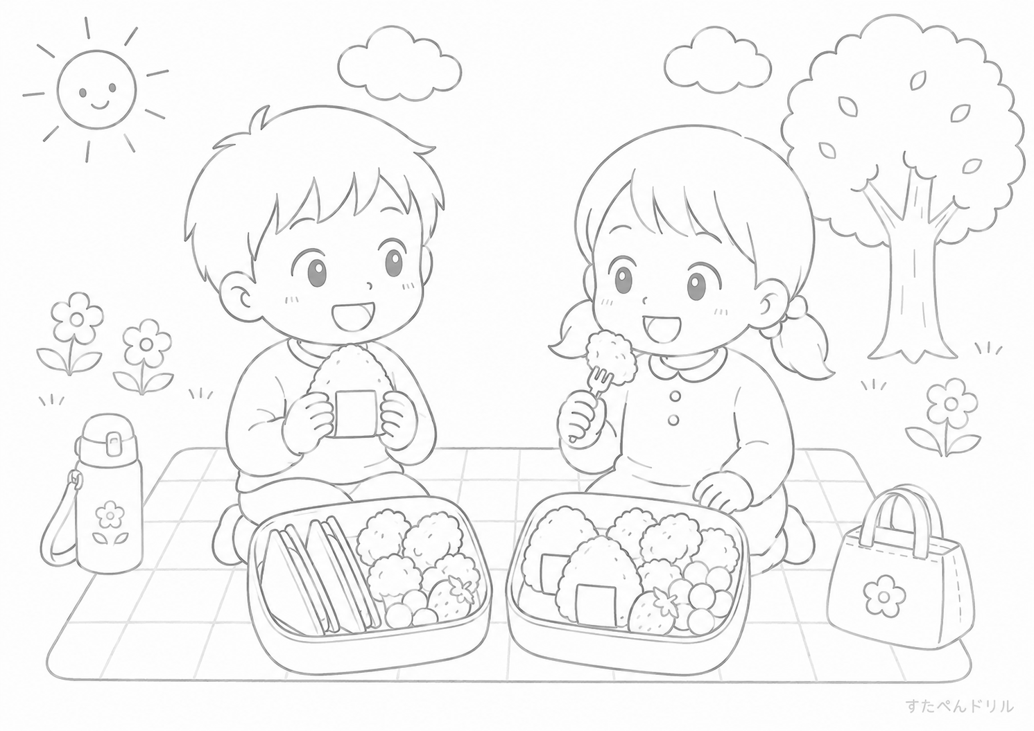 お弁当のぬりえ 運動会のお弁当 無料PDFプリント No.07