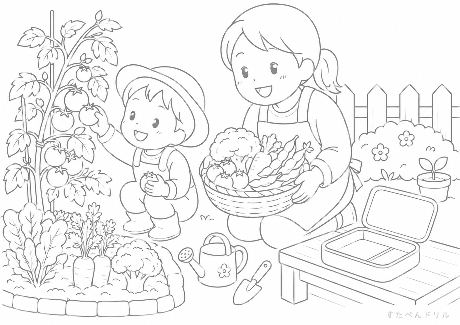 お弁当のぬりえ デザート入り弁当 無料PDFプリント No.10