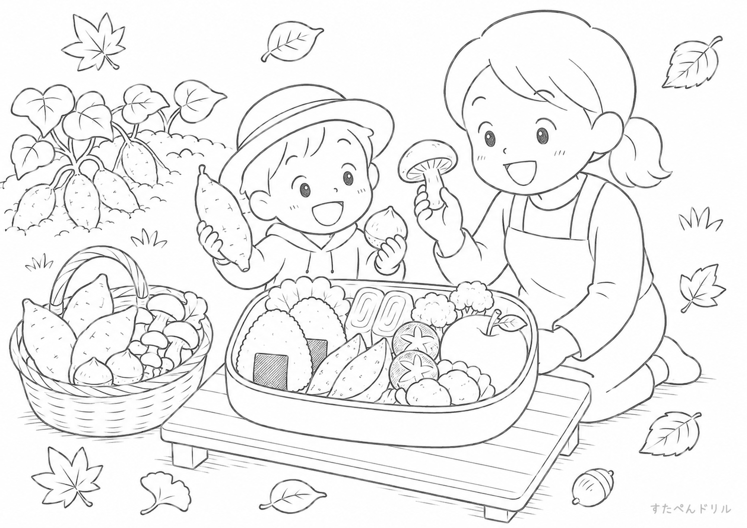 お弁当のぬりえ 小学生向けお弁当 無料PDFプリント No.13