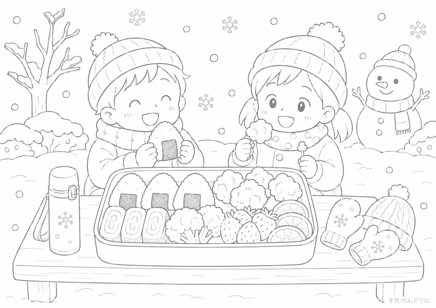 お弁当のぬりえ かわいいランチボックス 無料PDFプリント No.15