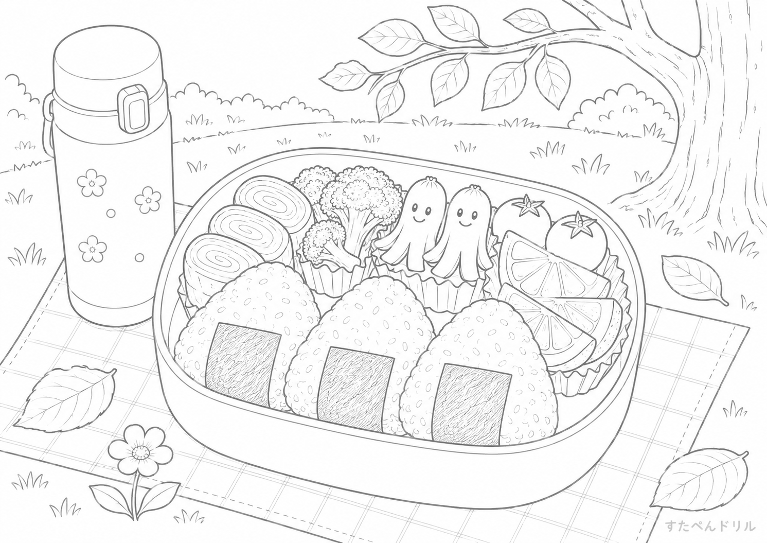お弁当のぬりえ お弁当づくりぬりえ 無料PDFプリント No.16