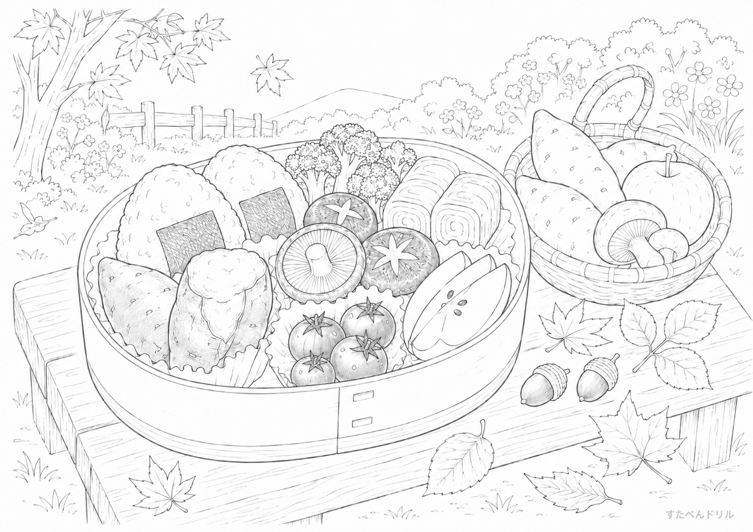 お弁当のぬりえ 介護レク向けお弁当 無料PDFプリント No.18